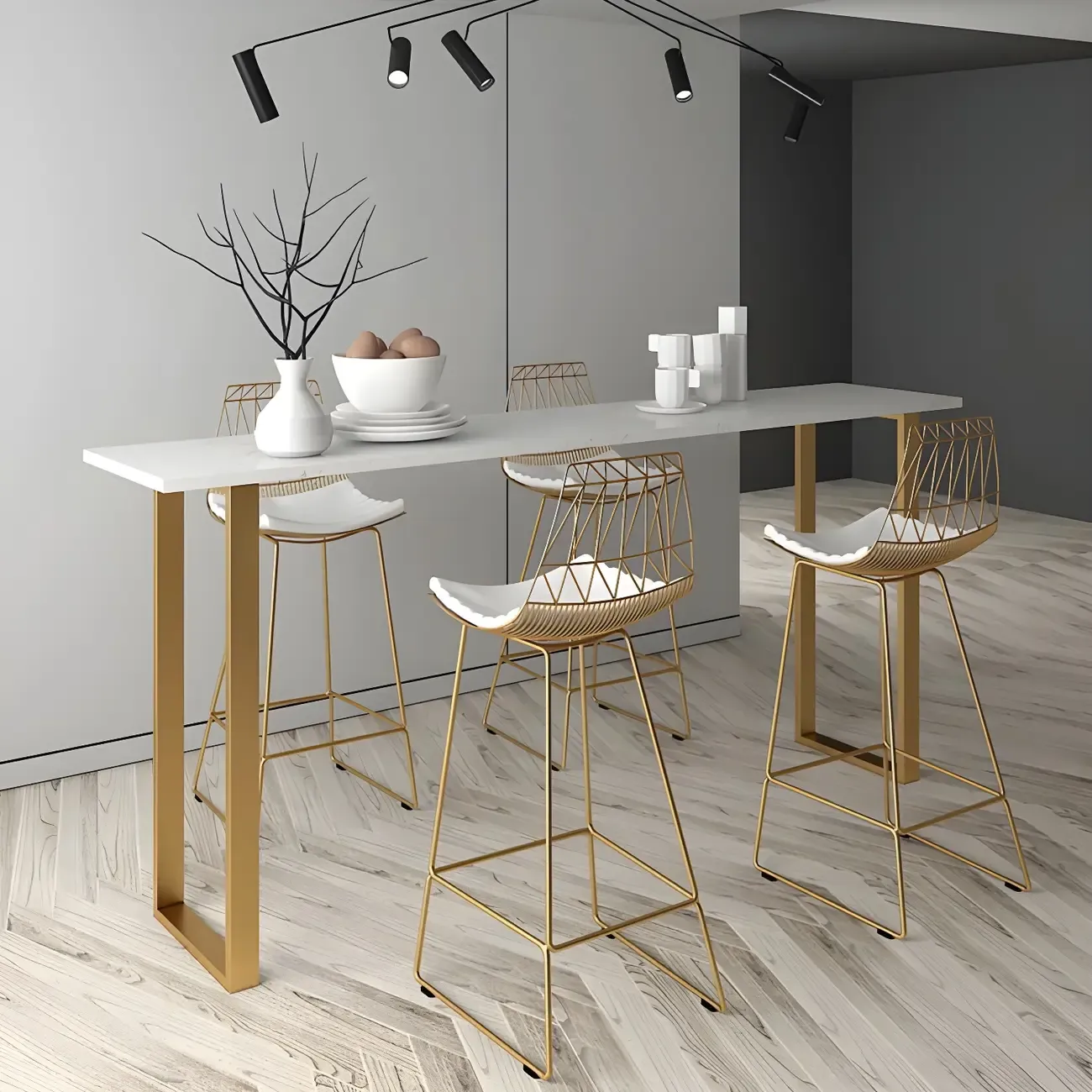 Black Rectangle Marble Tall Bar Table Gold Base