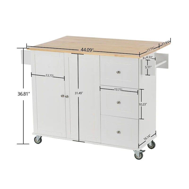 Rolling Mobile Kitchen Island with Solid Wood Top and Locking Wheels