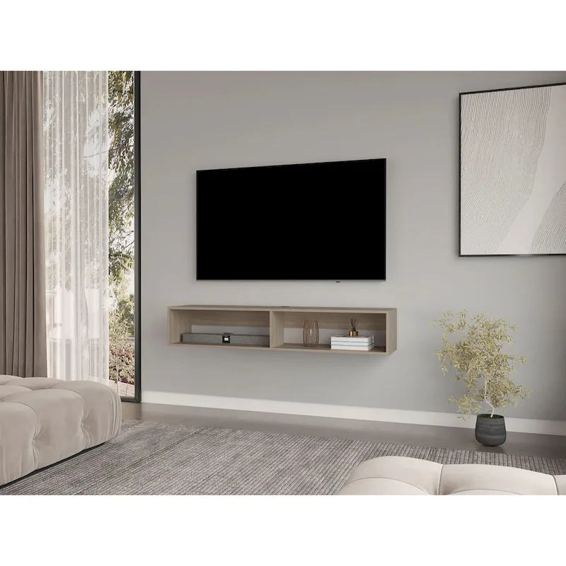 Modern TV Console Wall Mounted 59 Floating Media Stand with Shelves and Cable Management - 10.4H x 59.1W x 12.6D