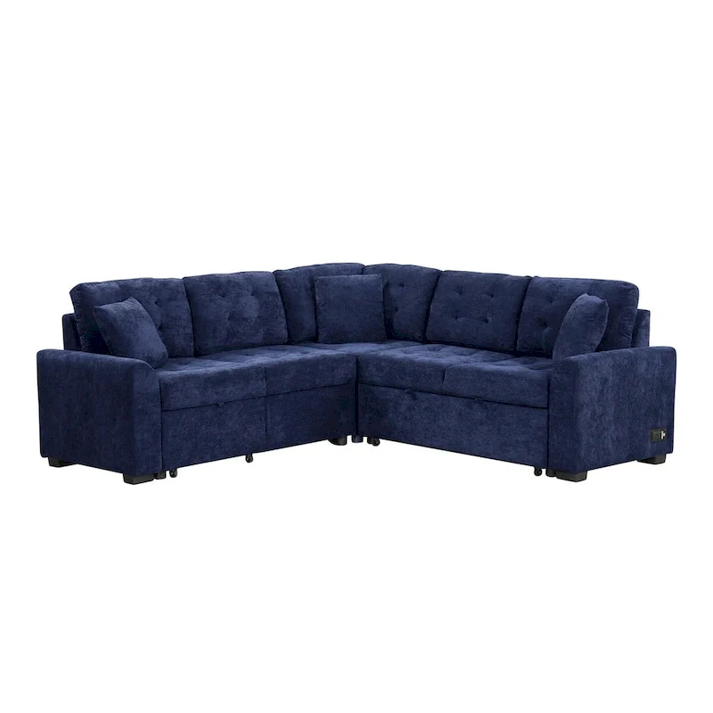 82.6-inch L-shaped Pull-out Sleeper Sofa with Wheels, USB Ports, Power Sockets - 82.6 W x 82.6 D x 33 H