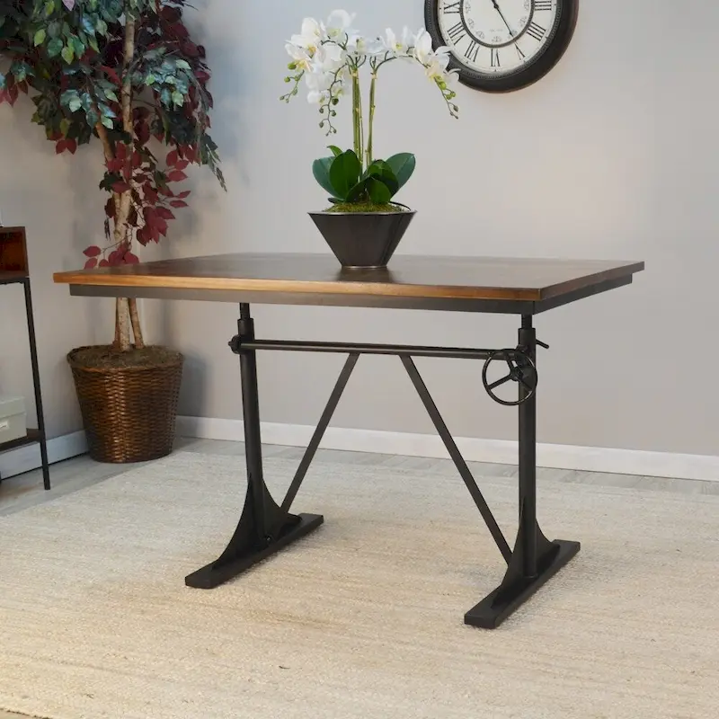 Adjustable Elm and Black Table - Brown