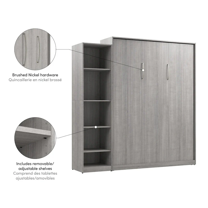 Claremont Queen Murphy Bed with Closet Organizer (85W) by Bestar
