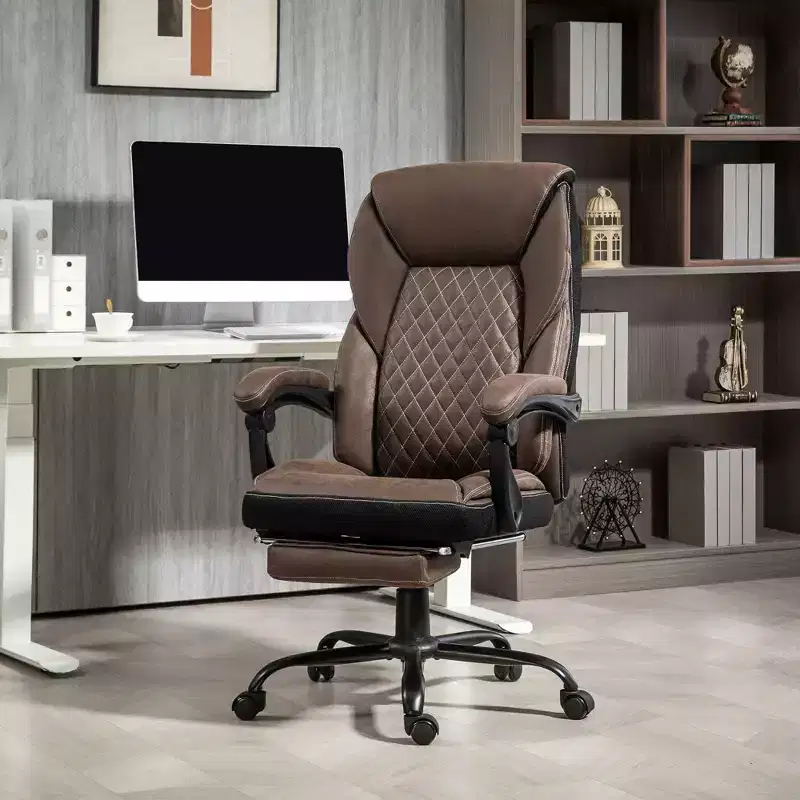 Okak Executive Office Chair with 140 Reclining Back, Ergonomic Chair with Foldable Footrest, Desk Chair for Office, Study, Brown