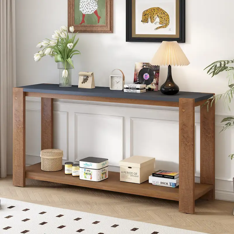 Narrow Long Entryway Console Table Side Table with Bottom Shelf
