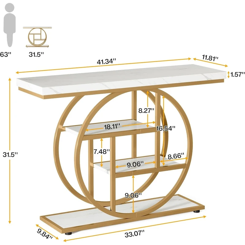 Industrial 4-Tier Sofa Table Entryway Table with Circle Base