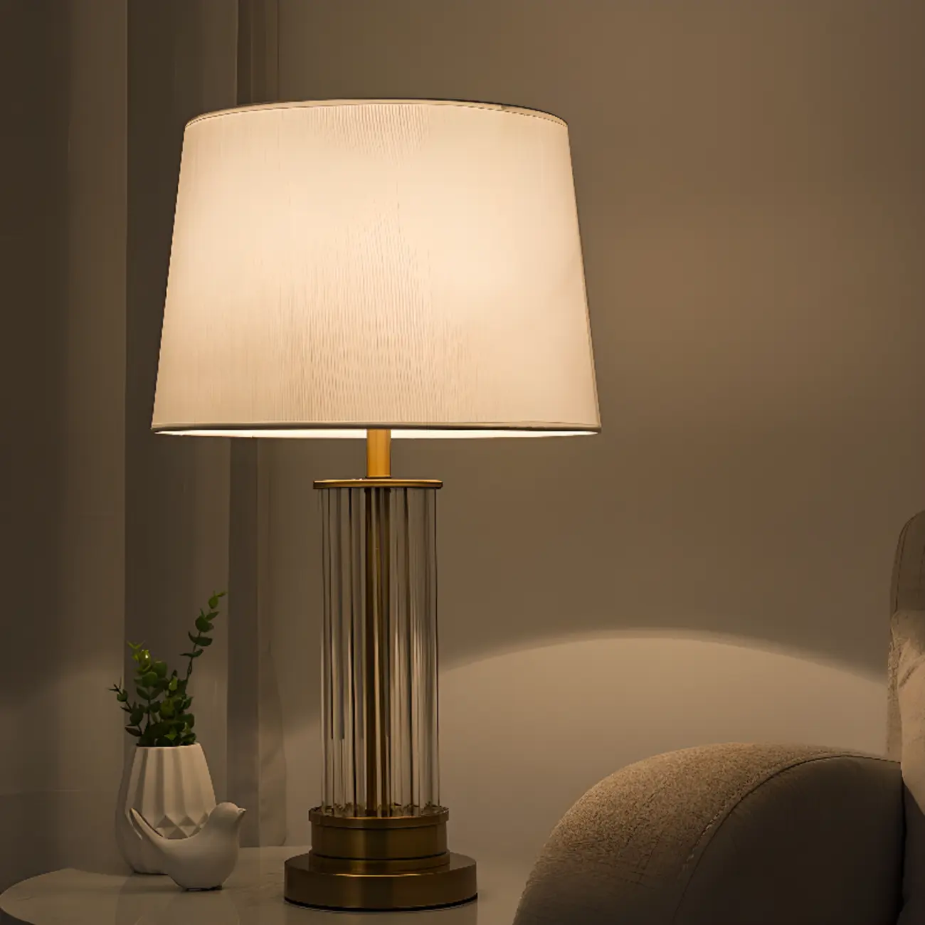 Modern Elegant Barrel Gold LED Table Lamp Fabric Shade