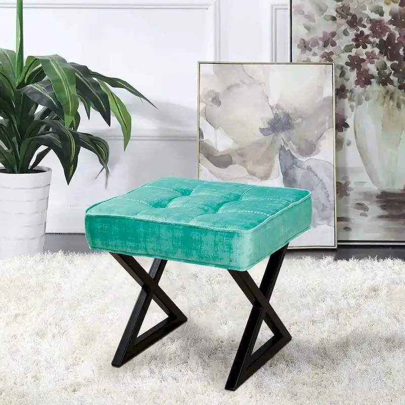 Textured Velvet Ottoman Vanity Stool 18X18X17