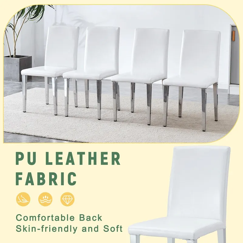 Dining Chairs Set of 4,Modern Kitchen & Dining Room Chairs,Faux Leather Cushion Seat Metal Legs