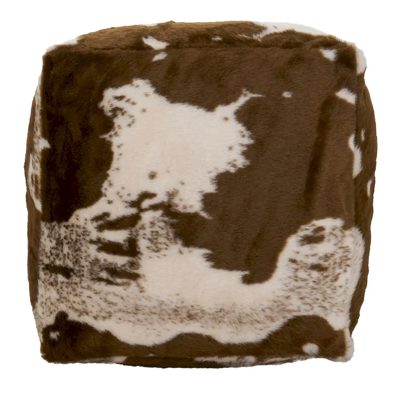 Faux Fur Pouf With Cow Hide Design