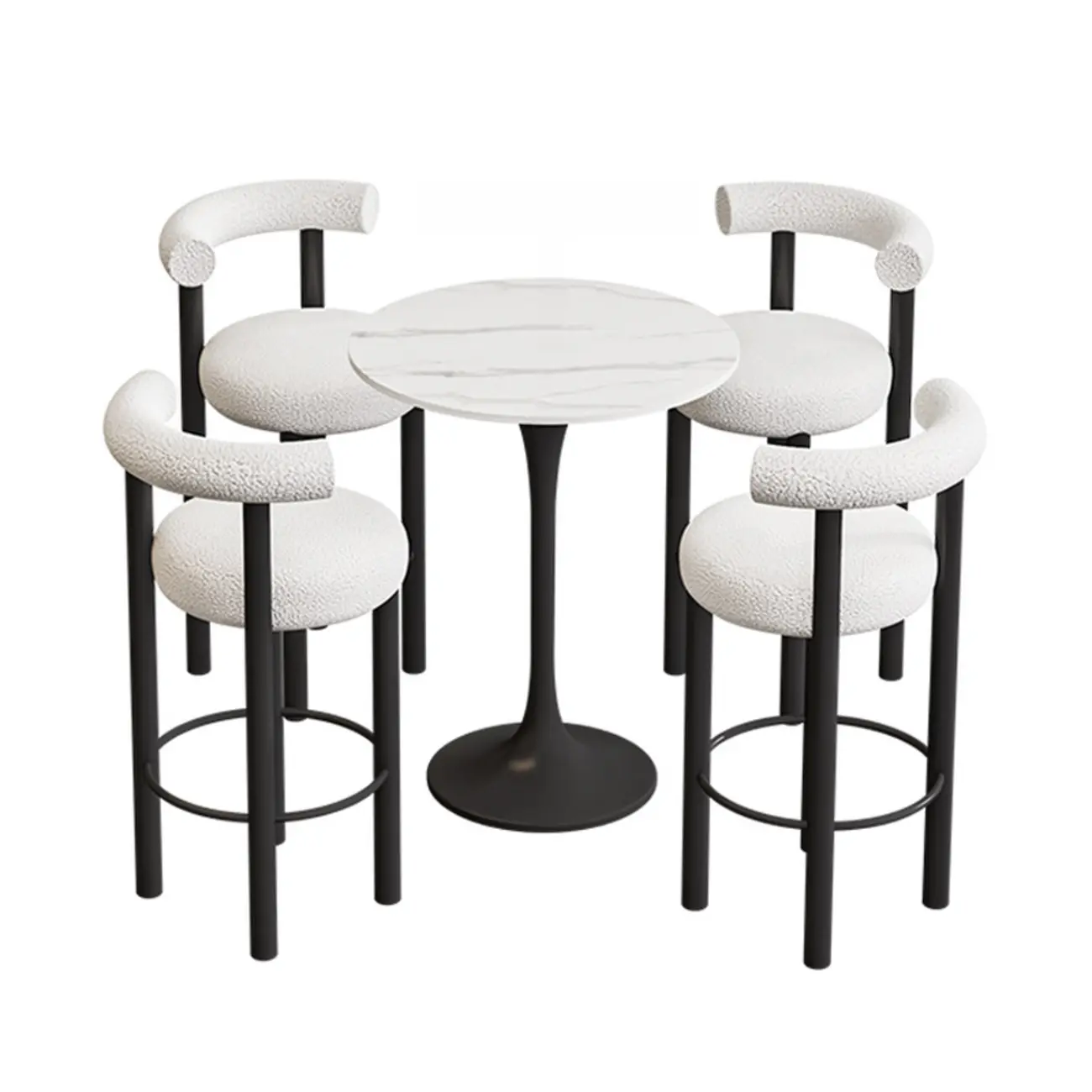 Modern Black Round Upholstered Bar Stool