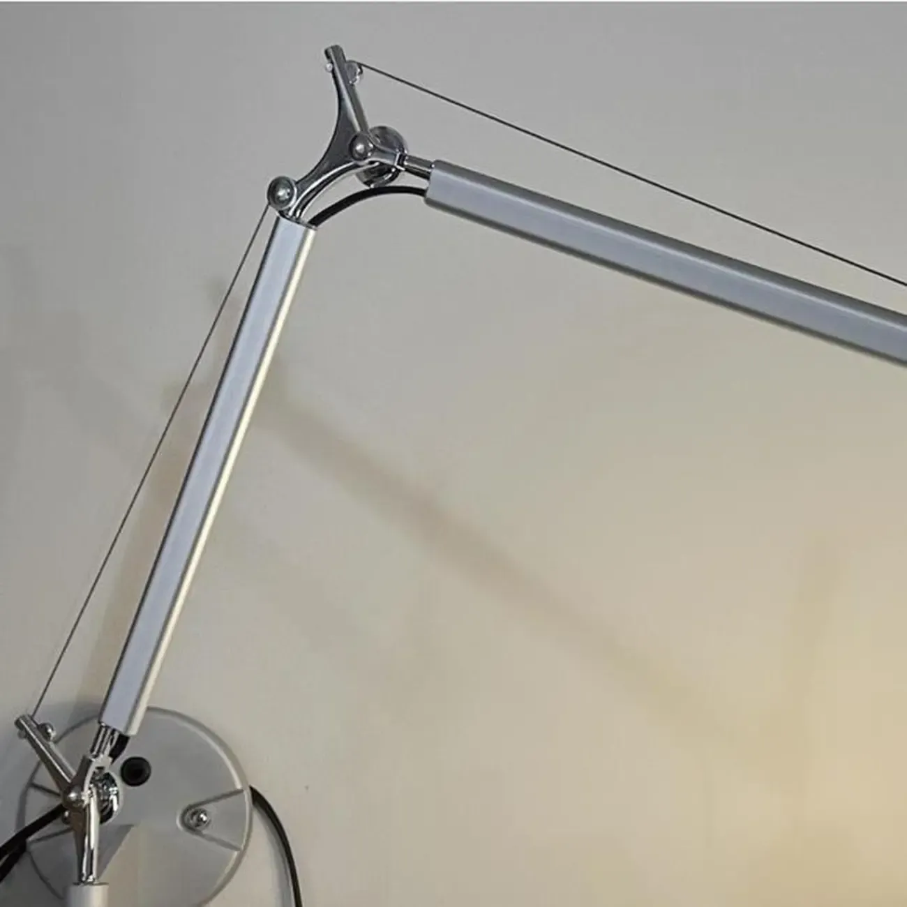 Modern Silver Swing Arm Wall Light with White Fabric Shade