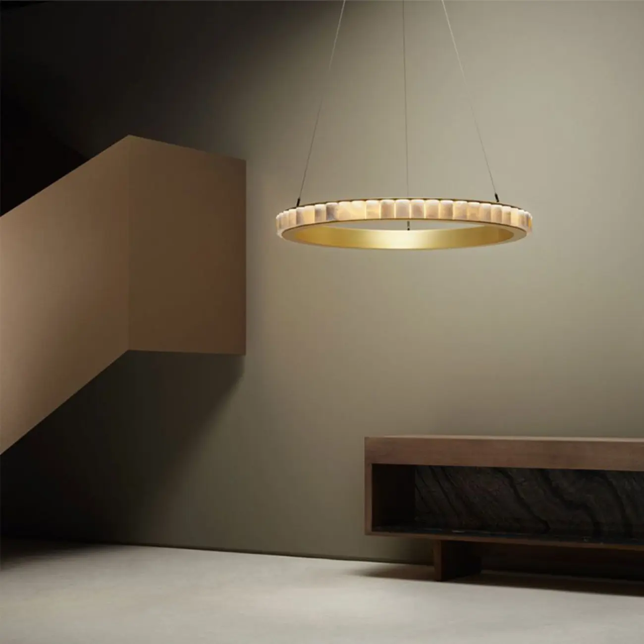 Circular 2-layer Modern Alabaster Steel Pendant Chandelier