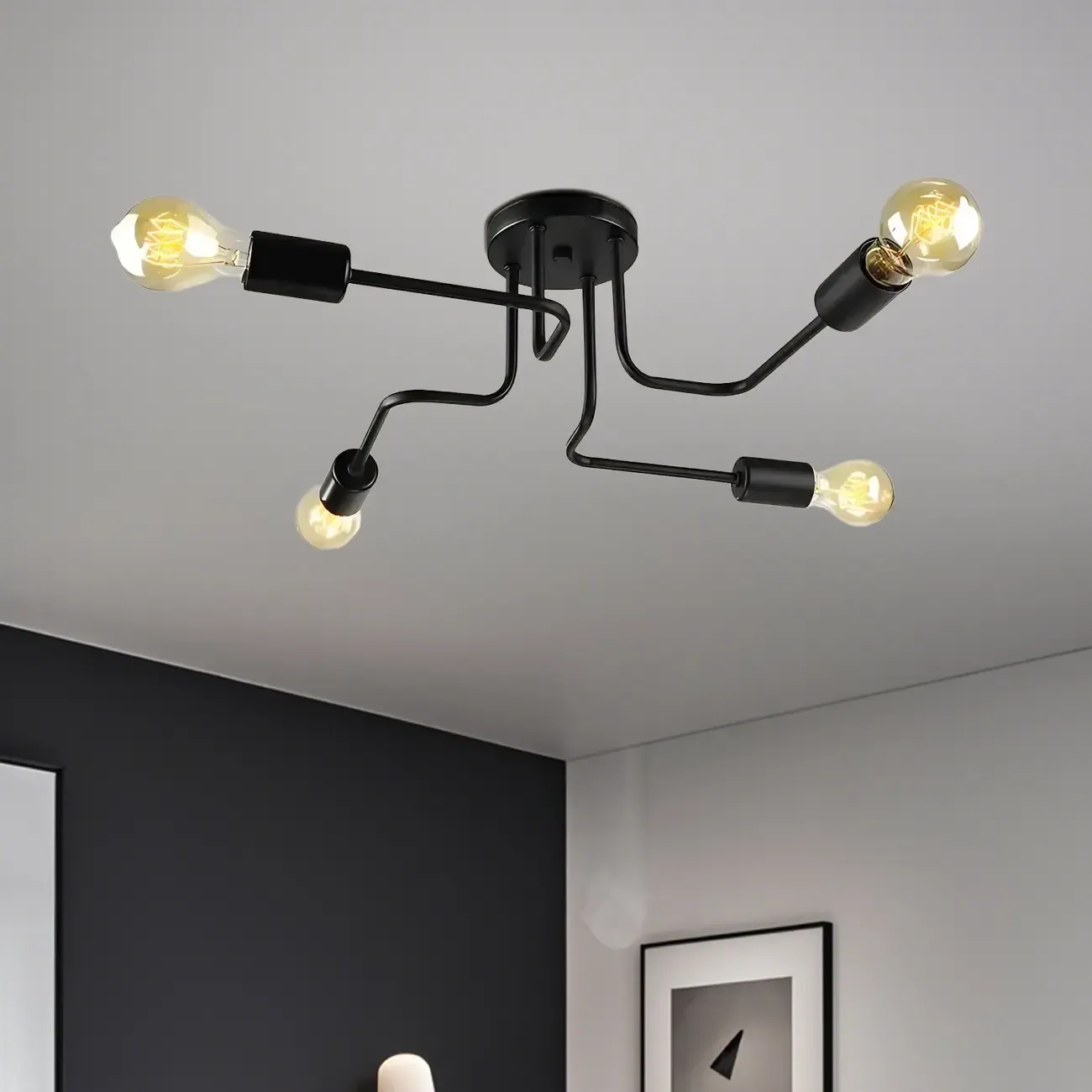 Industrial Branch Metal Semi Flush Ceiling Light