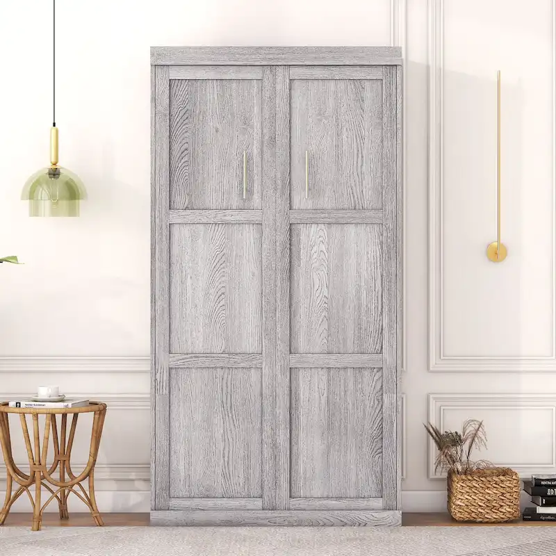 Gray Fold-Down Murphy Bed with Integrated Cabinet – Modern Style, Twin / Full, Sleeps 1