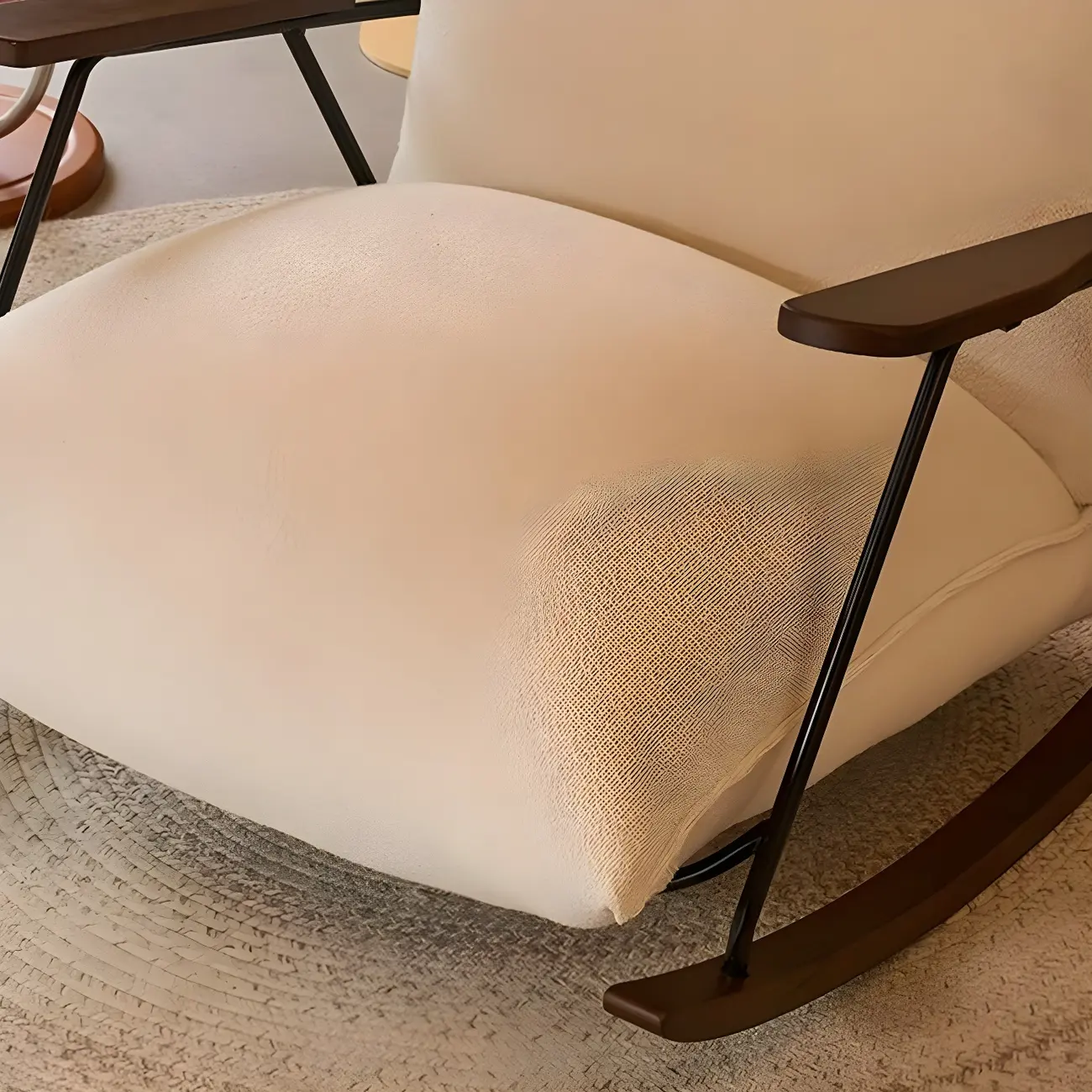 Modern Upholstered Rocking Chair with Spindle Back in Beige