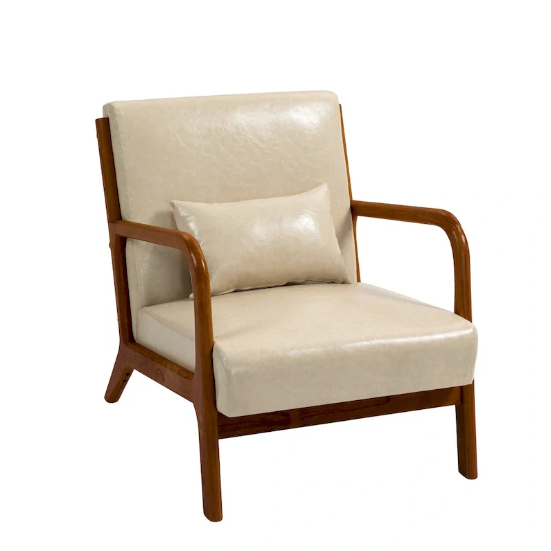 Mid-Century Modern Upholstered Accent Chair with Wood Frame