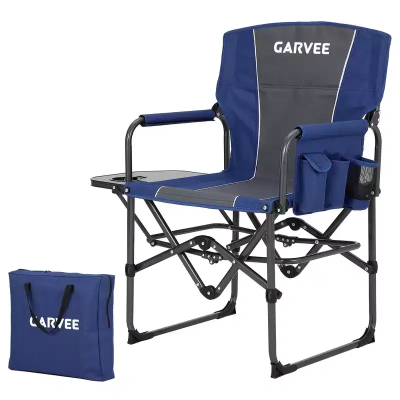 Oversized Camping Directors Chair, Portable Folding Lawn Chairs for Adults Heavy Duty with Side Table, Outdoor Foldable Camp Chair with Pocket