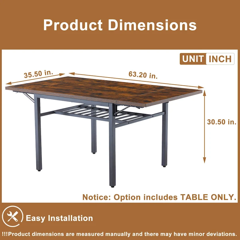 Modern Industrial 63.2  Extendable Dining Table w/Drop Leaf, Seats 6