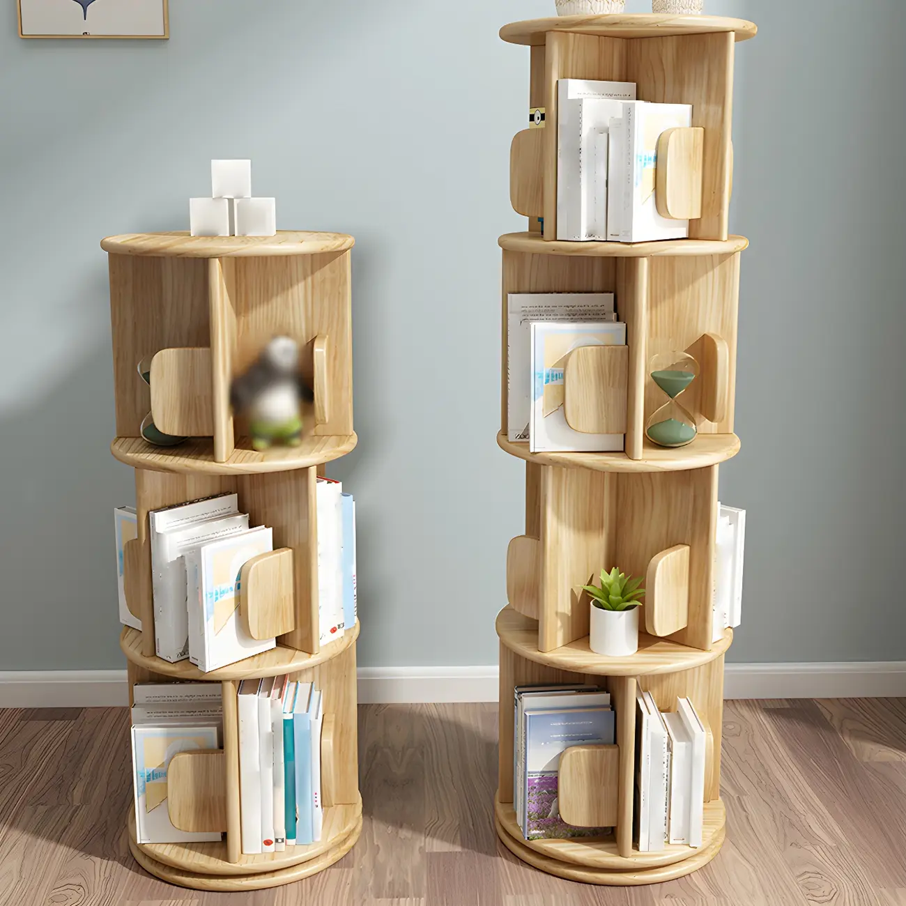Rotatable Modern Solid Wood Geometric Display Bookcase
