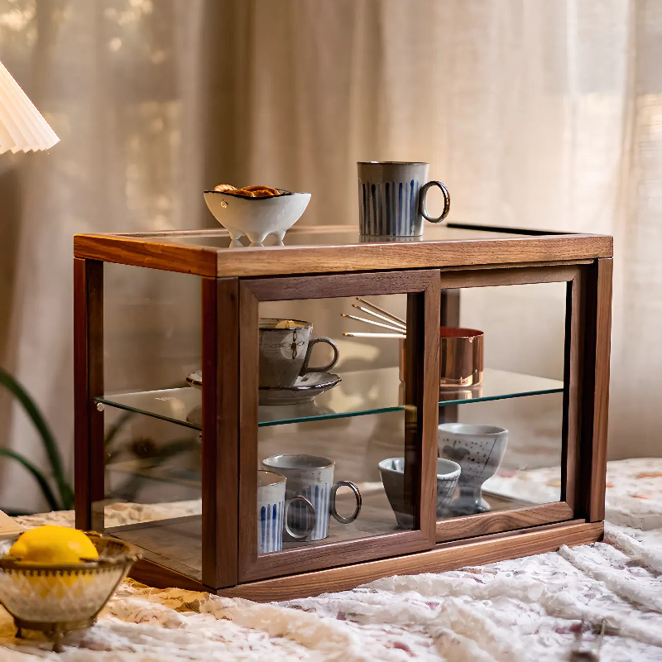 Small Wooden Glass Display Curio Cabinet Tableytop