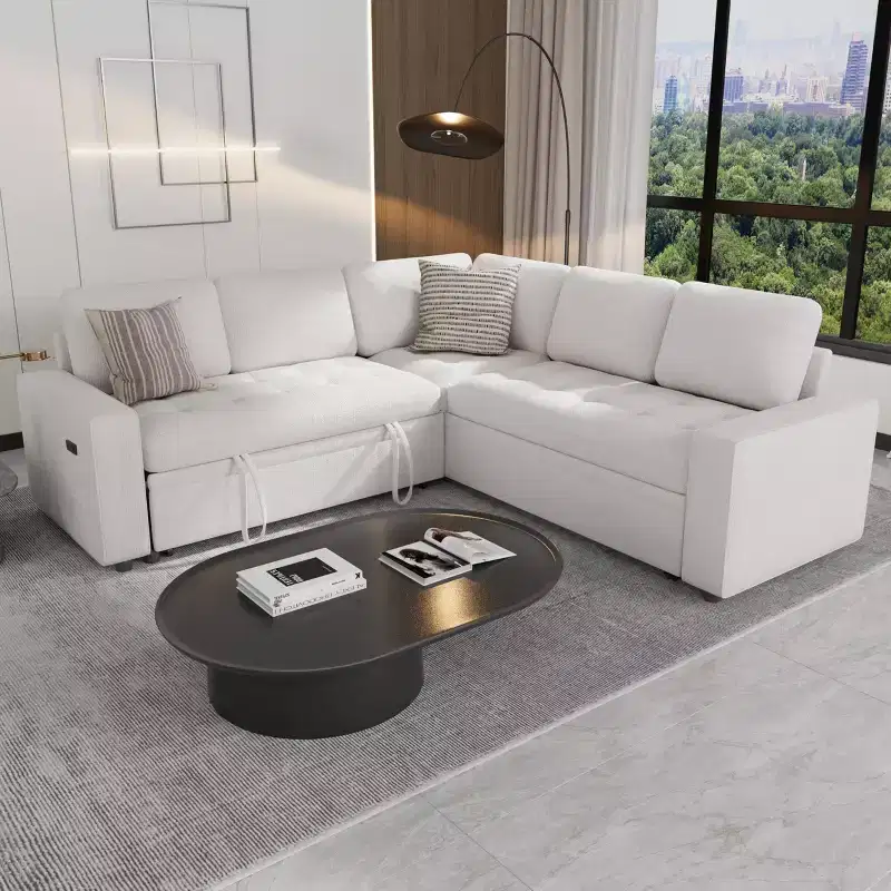 Dyonery 5 Seat L Shaped Modular Sectional Sleeper Sofa Bed with Pull Out Bed/USB Ports/Adjustable Backrest/Storage, Tool-Free Assembly