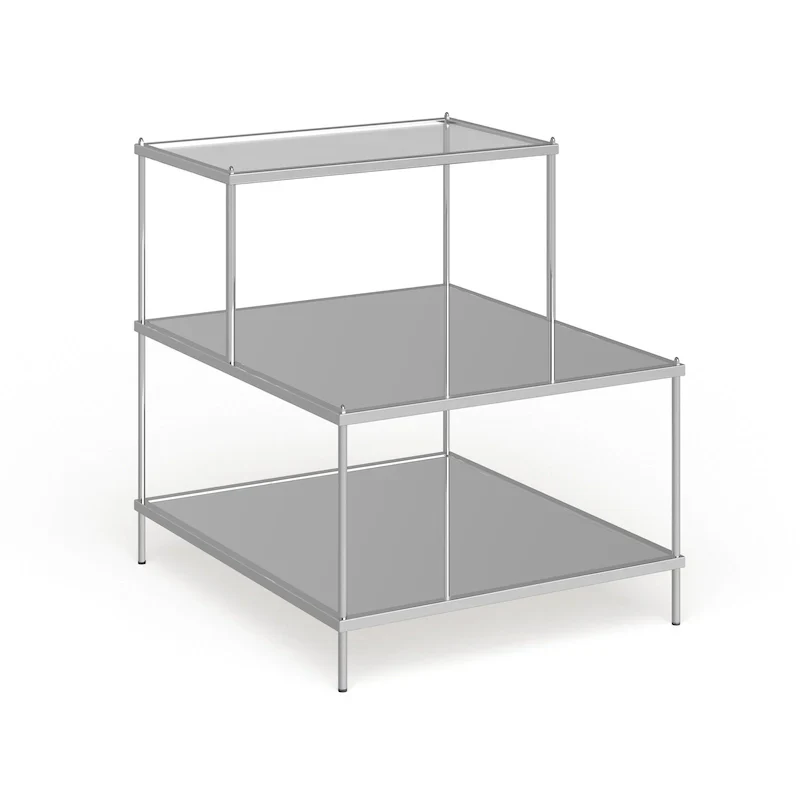 Chrome Mirrored Glass Side Table with 2 Shelves