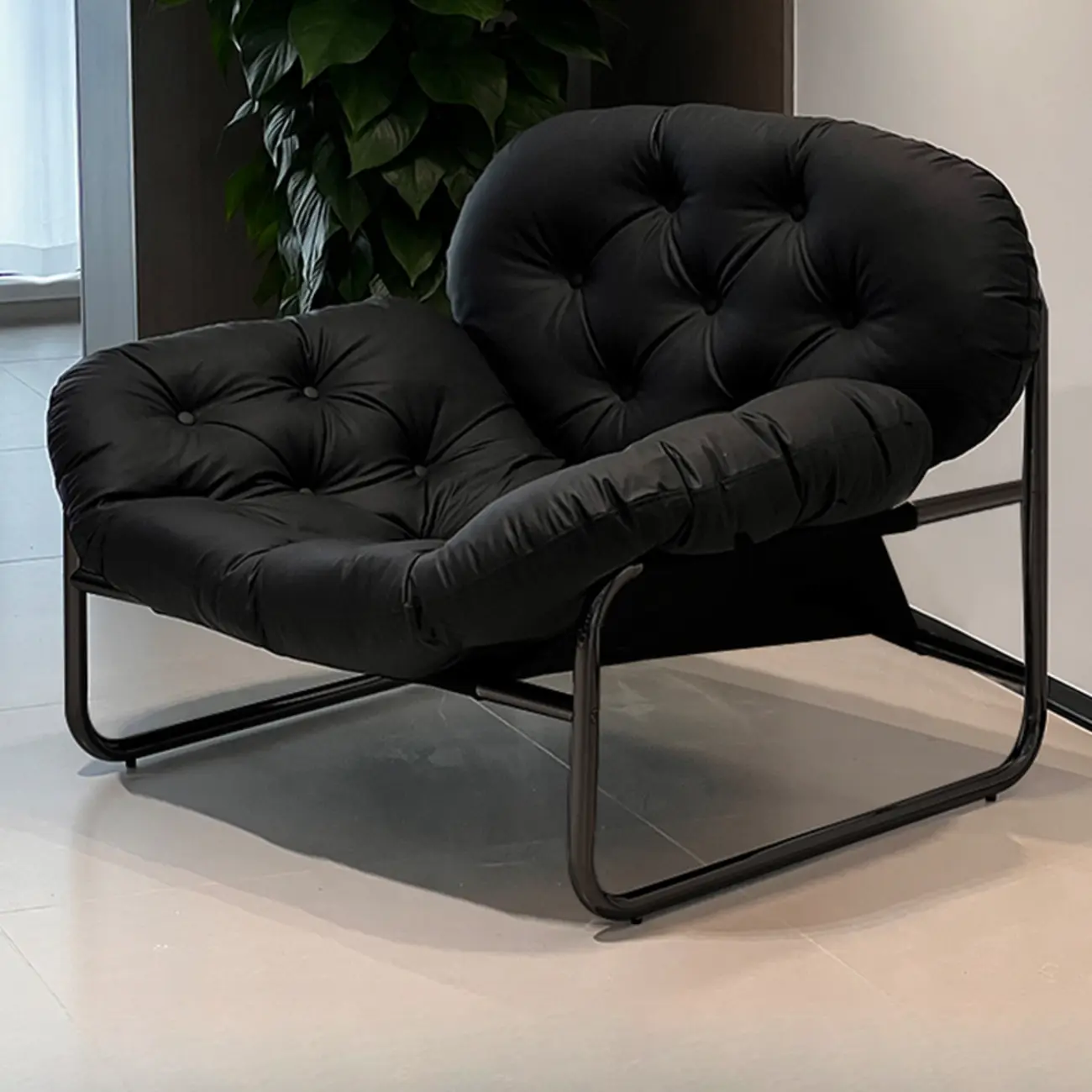 Oversized Modern Tufted Back Faux Leather Accent Armchair