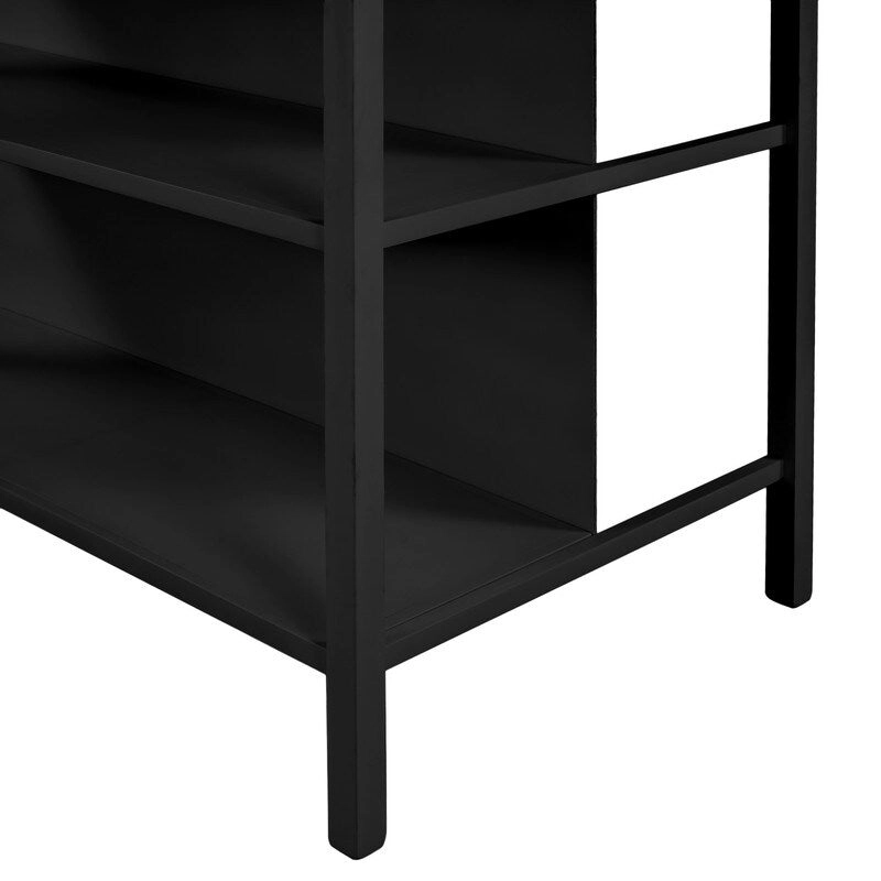 Solid Wood Rustic 45-Inch Fixed Kitchen Island, Rubberwood Butcher Block Dining & Prep Table With Two Open Shelves .