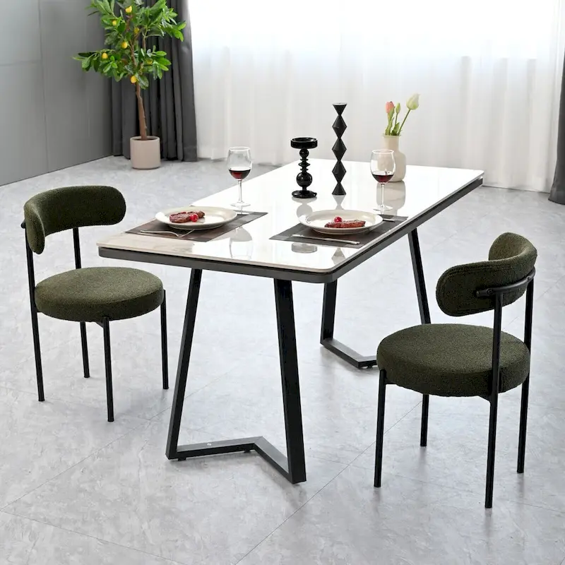 Boucle Dining Chairs Set of 2,Mid-Century Modern Curved Backrest Chair,Round Upholstered Kitchen Chairs