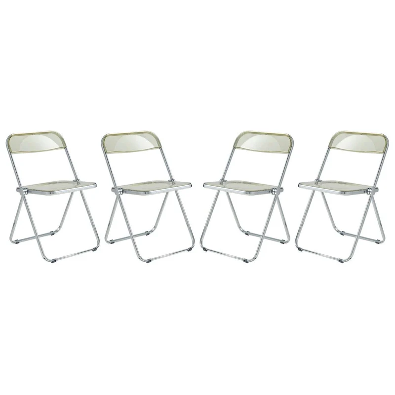 Acrylic Folding Dining Chair with Chrome Frame Set of 4 Lawrence Series by LeisureMod