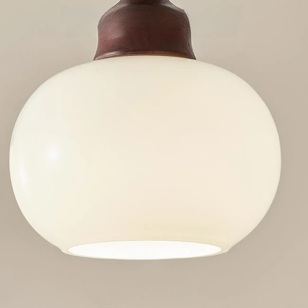 Dimmable Beige Wood Glass Globe Pendant Light