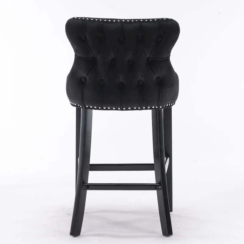 Velvet Wing-Back Barstools with Button Tufting – Set of 2