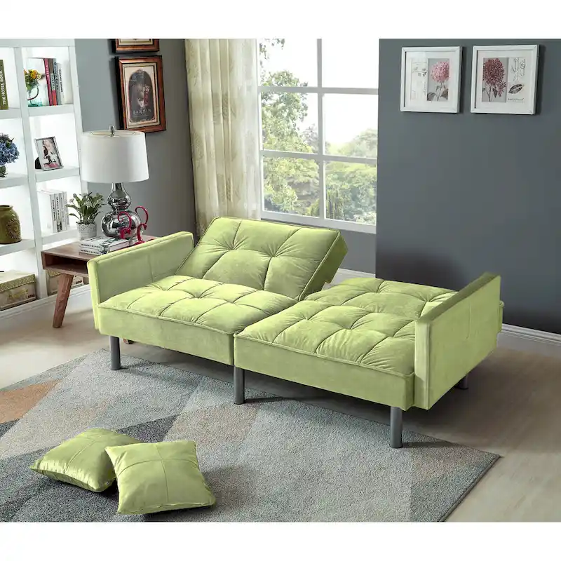 75.6 Lovely Velvet Convertible Sleeper Sofa Bed Futon Love Seats