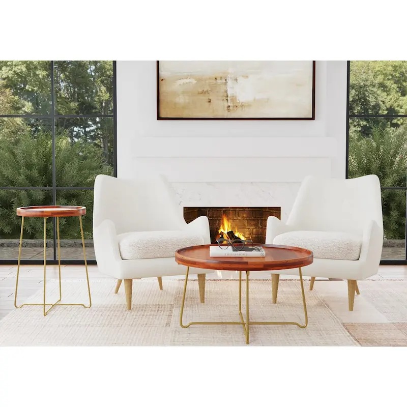 Gold Iron And Natural Wood Round Accent Table by East at Main