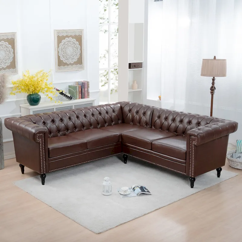 L-Shaped Sectional Sofa with PU Leather Upholstery