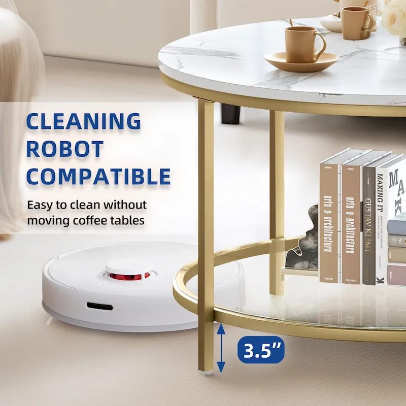 Moasis Industrial 2-Tier Round Coffee Table with Shelf