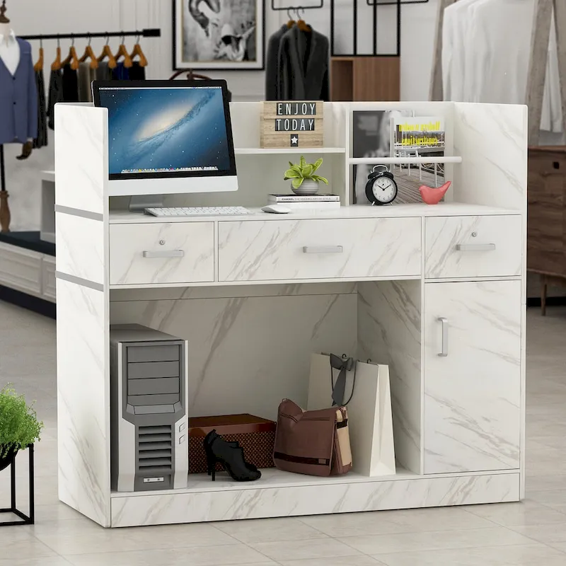 3-Drawer Solid Wood Reception Desk Office Computer Desk