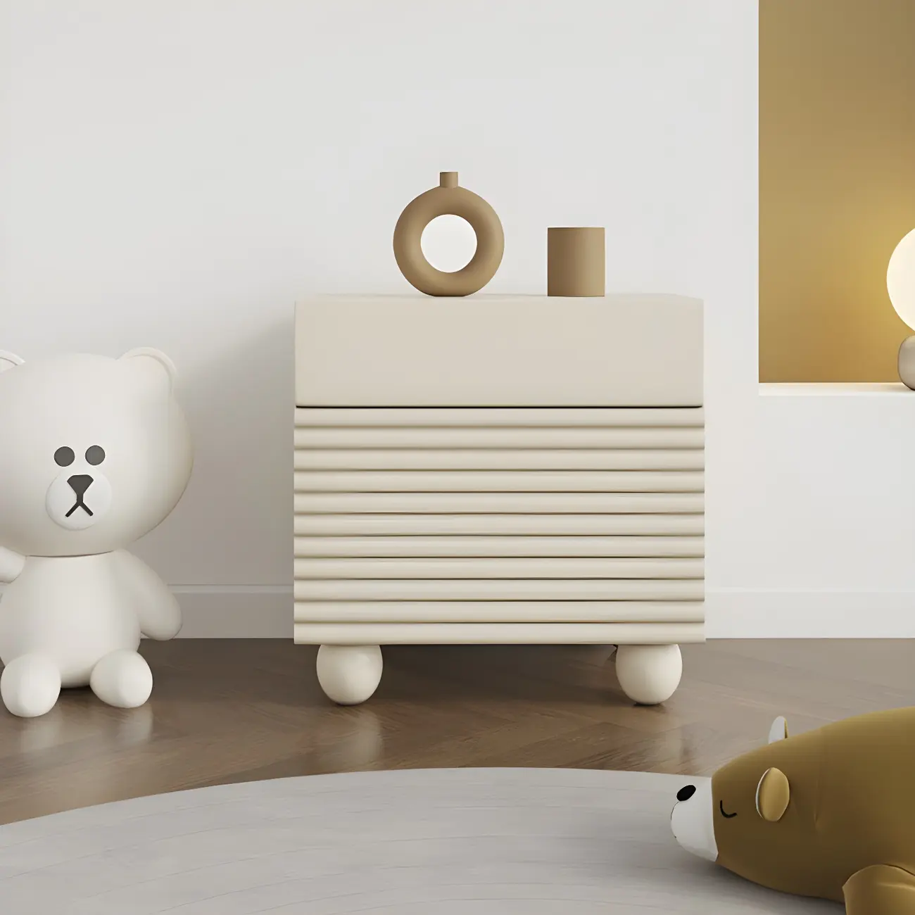 Princess Rectabgular White Wood Nightstand with 2 Drawers