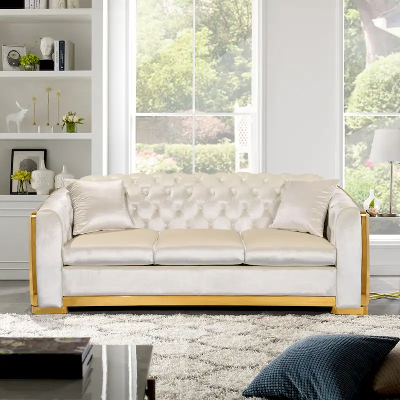 84  Luxury Chesterfield Velvet Sofa with Gold Trim