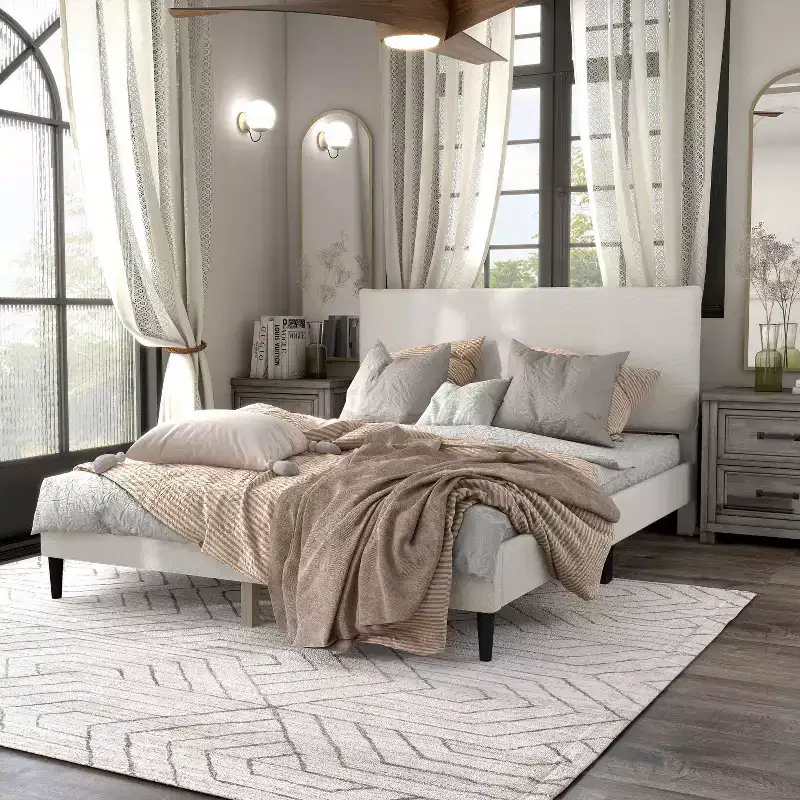 24/7 Shop At Home Queen Heartwild Modern Boucle Upholstered Pillow Headboard Platform Bed: Smooth Finish & Wood Frame