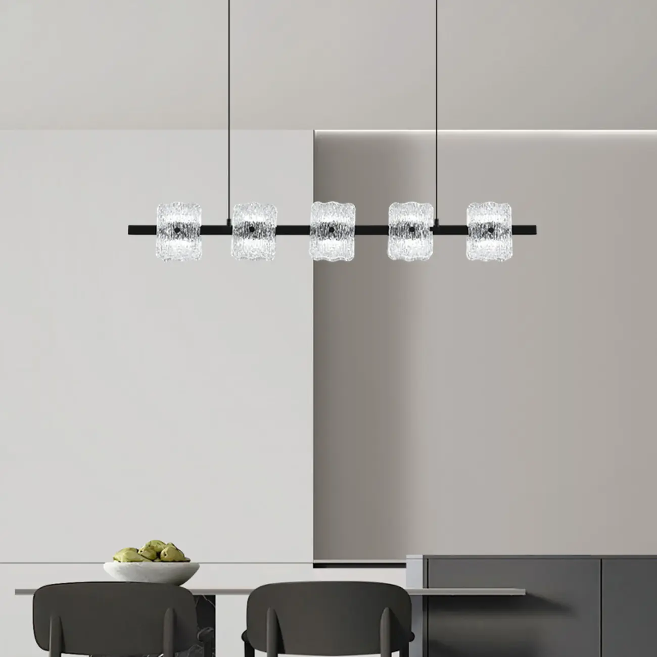 Minimalist Black 10-Light Island Pendant in Remote & Dimmable