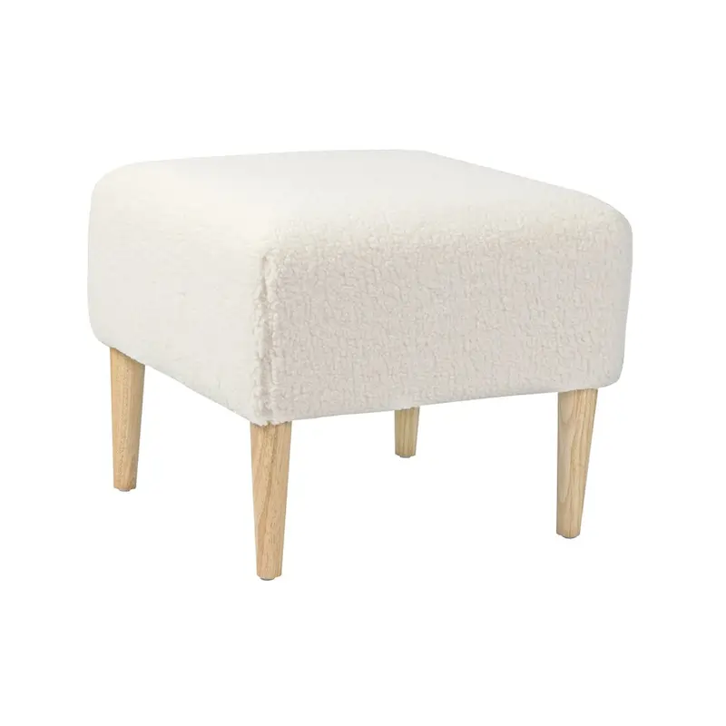 Square Boucle Ottoman with Wood Legs
