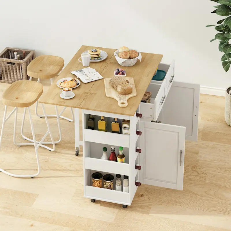 Multi-Functional Kitchen Island Cart with 2 Door Cabinet