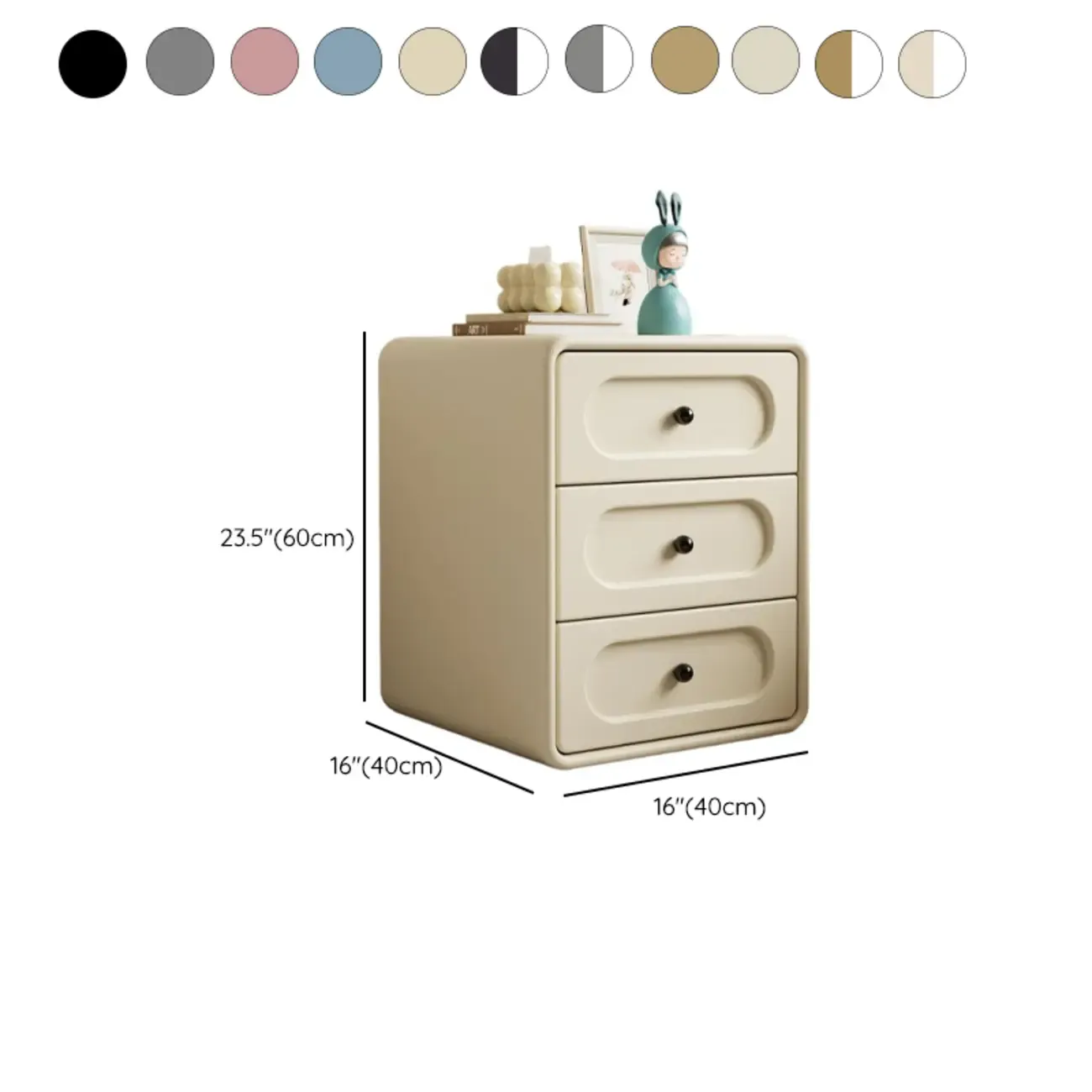 Modern Simple Off-White 3 Drawer Nightstand