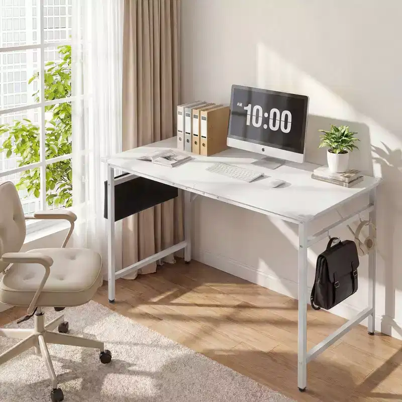 Karl Home 47.2 Computer Desk for Home Office - Study Writing Desk with Storage, Side Hooks & Adjustable Feet