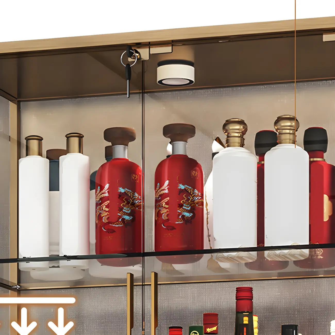 Modern Gold Glass Shelf Display Standard Curio Cabinet