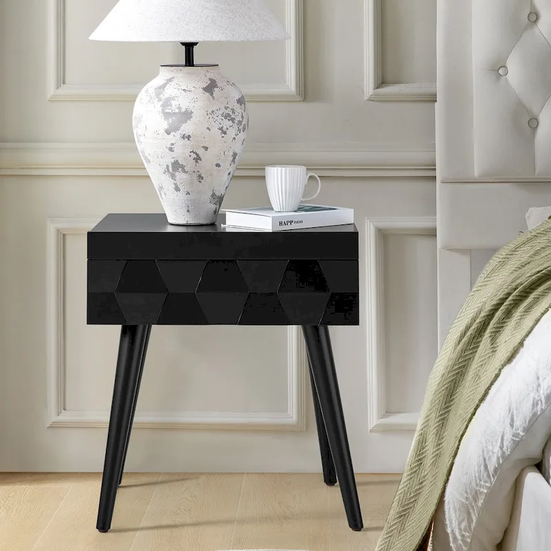 Julian Mid-century Modern End Table with Charging Station by