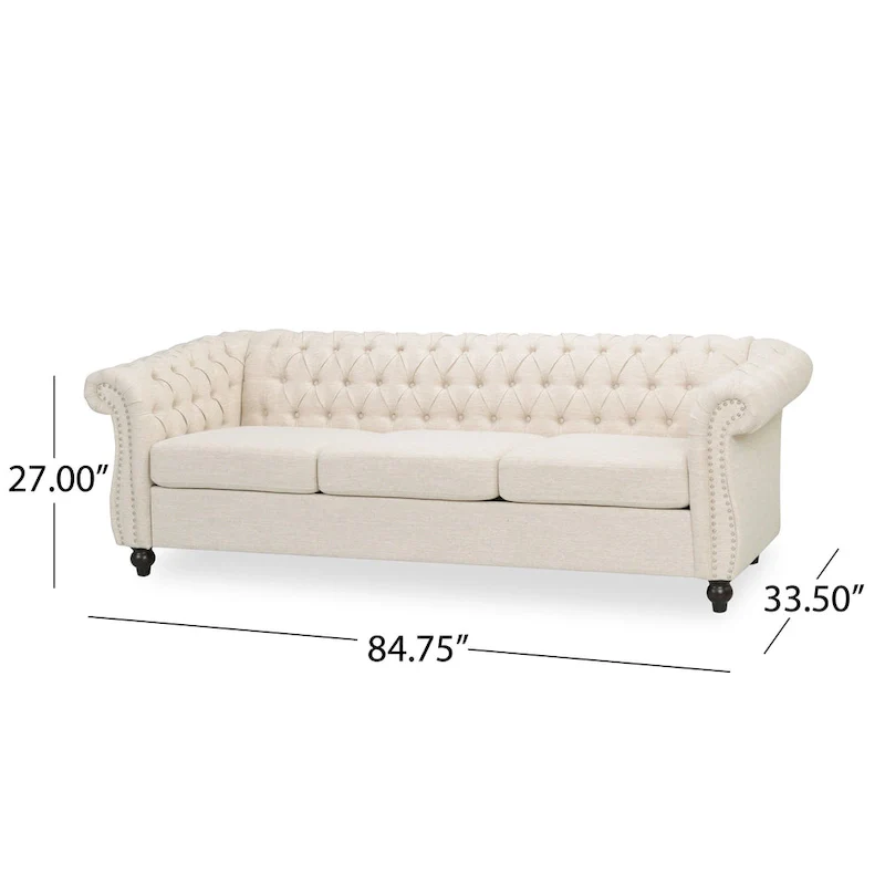 Chesterfield Button Tufted 3-seater Sofa with Nailheads