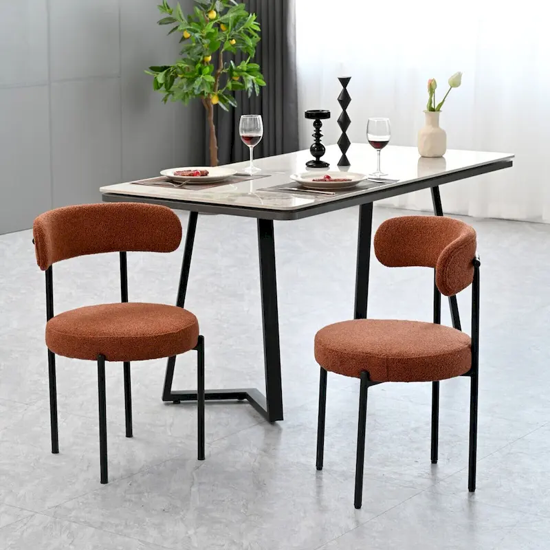 Boucle Dining Chairs Set of 2,Mid-Century Modern Curved Backrest Chair,Round Upholstered Kitchen Chairs