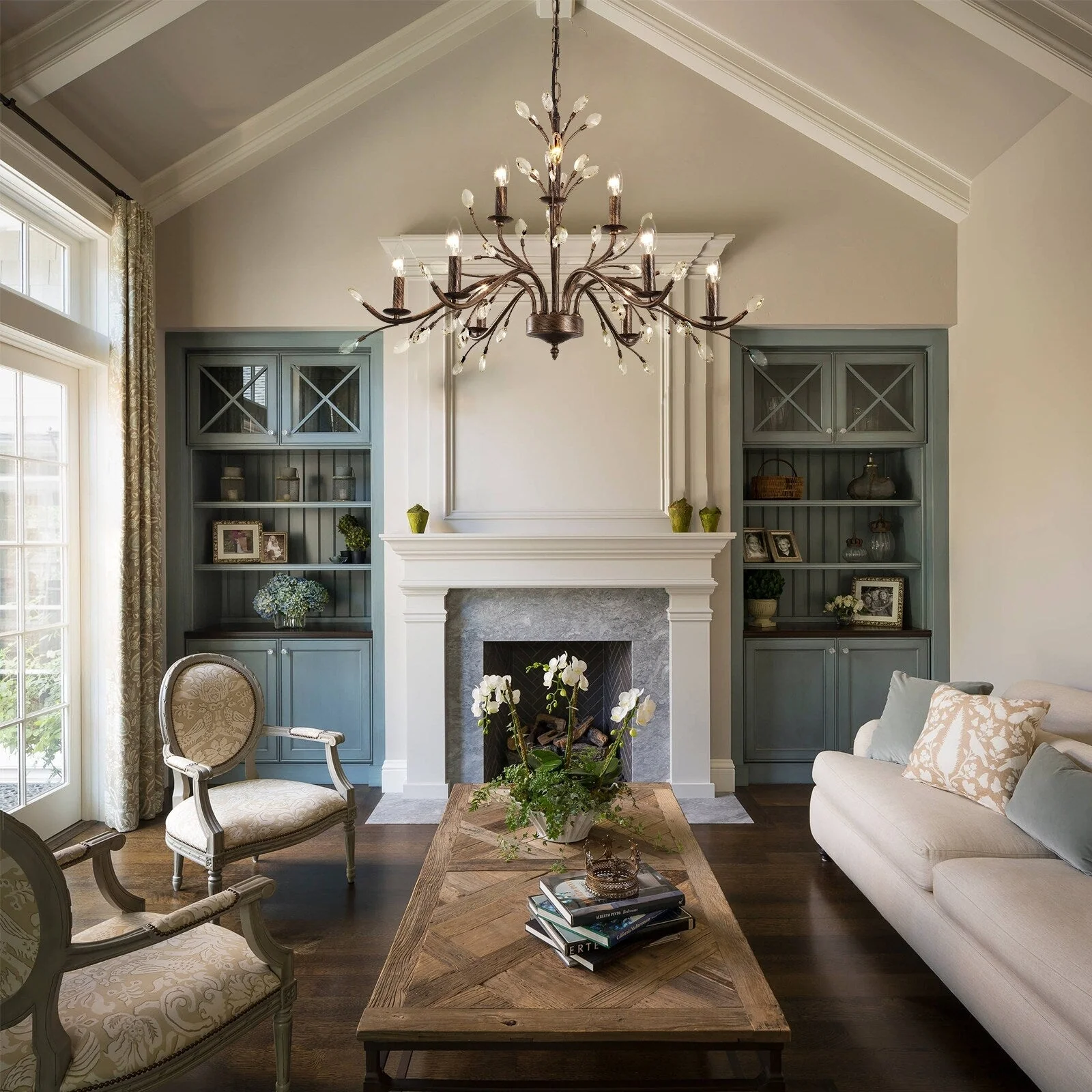 Farmhouse Retro Tree Branch Crystal Chandelier Candle-Style Pendant Light